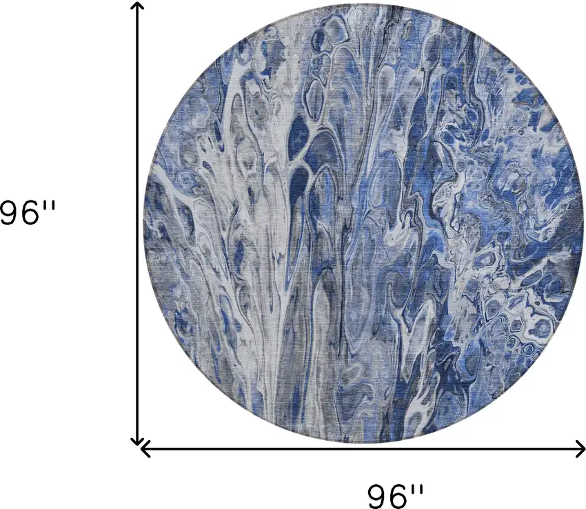 8' Denim Blue And Navy Blue Round Abstract Washable Indoor Outdoor Area Rug Photo 3