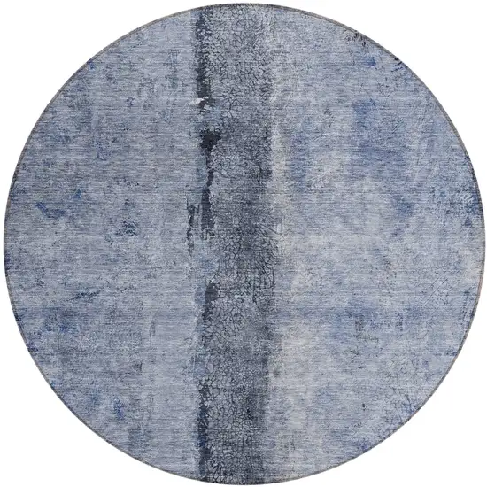8' Denim Blue And Navy Blue Round Abstract Washable Indoor Outdoor Area Rug Photo 2