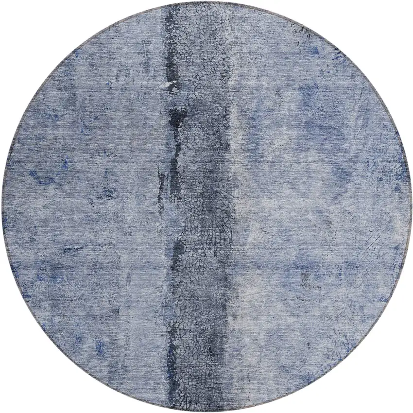 8' Denim Blue And Navy Blue Round Abstract Washable Indoor Outdoor Area Rug Photo 2