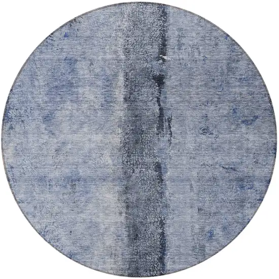 8' Denim Blue And Navy Blue Round Abstract Washable Indoor Outdoor Area Rug Photo 4