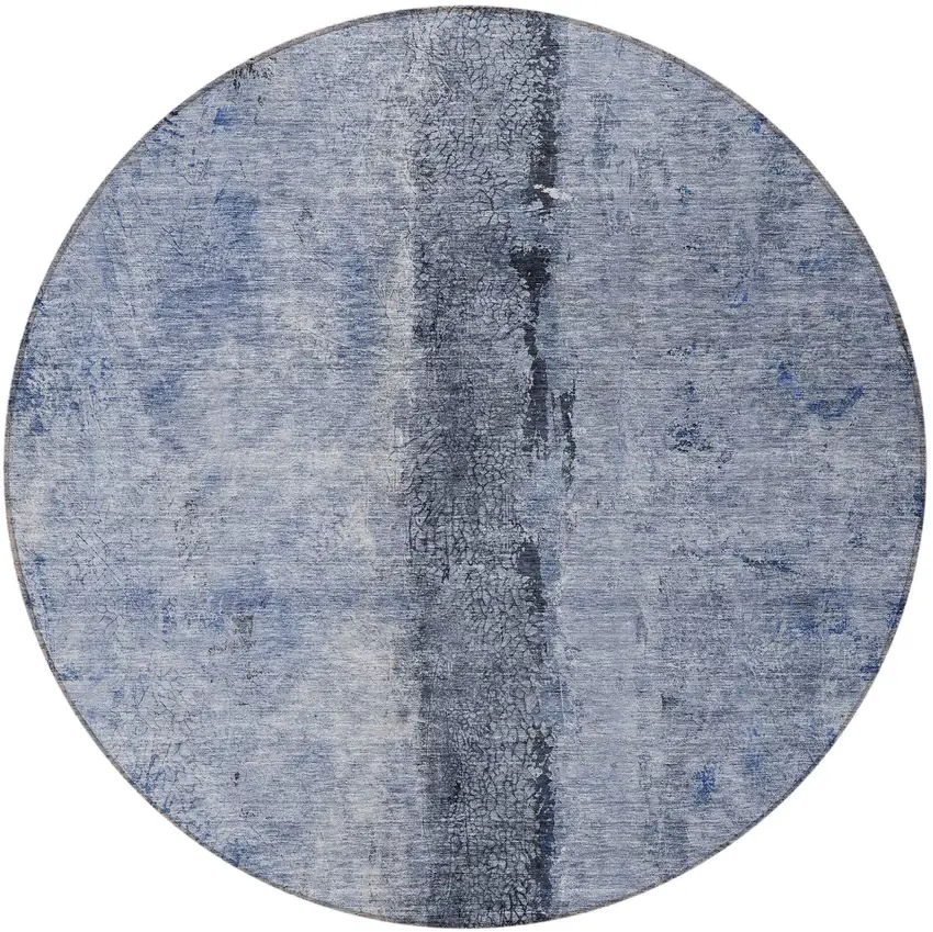 8' Denim Blue And Navy Blue Round Abstract Washable Indoor Outdoor Area Rug Photo 4