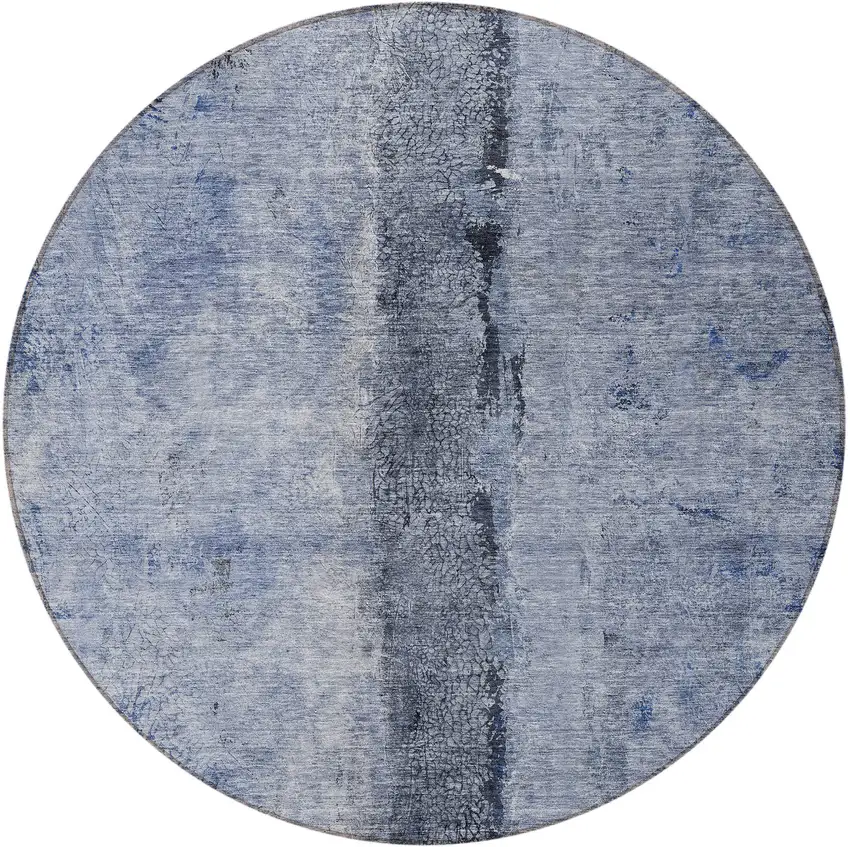 8' Denim Blue And Navy Blue Round Abstract Washable Indoor Outdoor Area Rug Photo 4