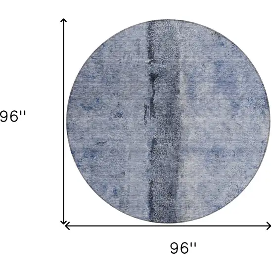 8' Denim Blue And Navy Blue Round Abstract Washable Indoor Outdoor Area Rug Photo 3