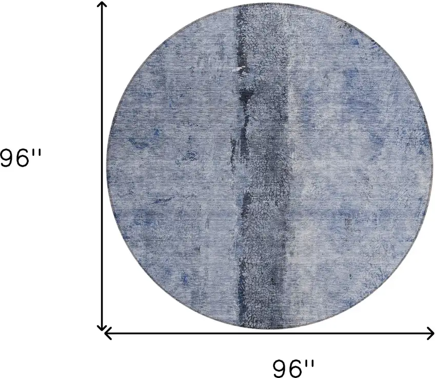 8' Denim Blue And Navy Blue Round Abstract Washable Indoor Outdoor Area Rug Photo 3