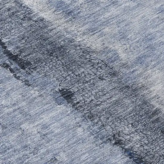 8' Denim Blue And Navy Blue Round Abstract Washable Indoor Outdoor Area Rug Photo 7