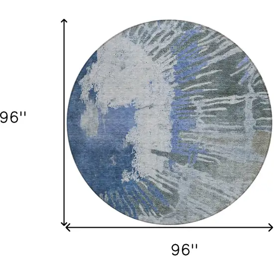 8' Denim Blue And Navy Blue Round Abstract Washable Indoor Outdoor Area Rug Photo 3