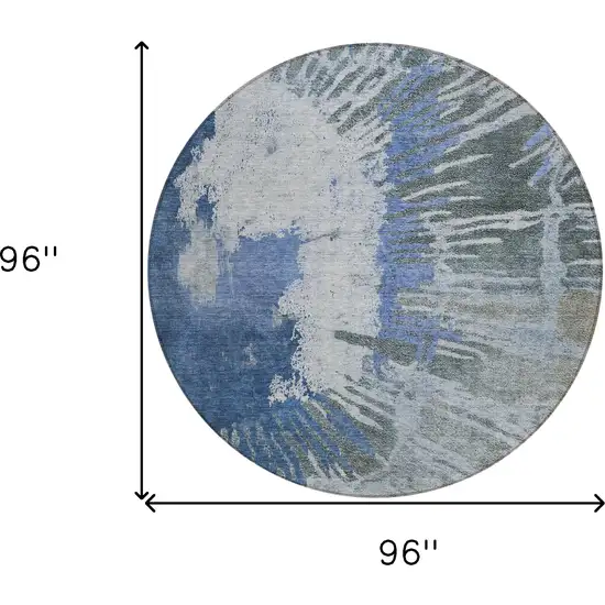 8' Denim Blue And Navy Blue Round Abstract Washable Indoor Outdoor Area Rug Photo 3