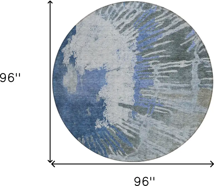 8' Denim Blue And Navy Blue Round Abstract Washable Indoor Outdoor Area Rug Photo 3