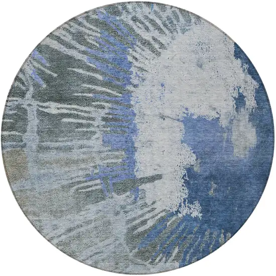 8' Denim Blue And Navy Blue Round Abstract Washable Indoor Outdoor Area Rug Photo 5