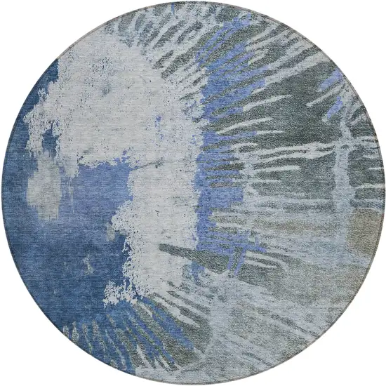 8' Denim Blue And Navy Blue Round Abstract Washable Indoor Outdoor Area Rug Photo 2