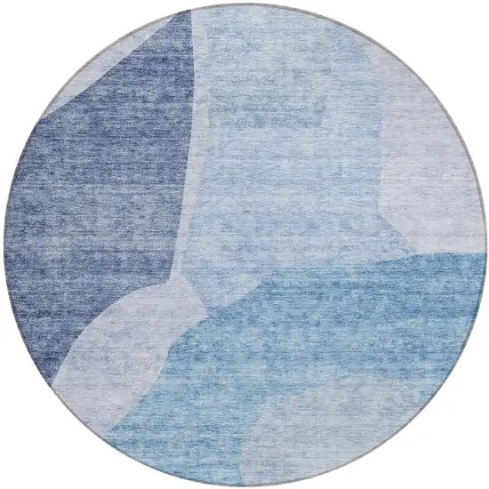 8' Denim Blue And Navy Blue Round Abstract Washable Indoor Outdoor Area Rug Photo 2