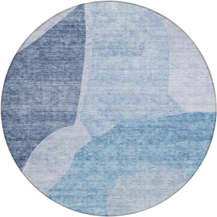 8' Denim Blue And Navy Blue Round Abstract Washable Indoor Outdoor Area Rug Photo 2
