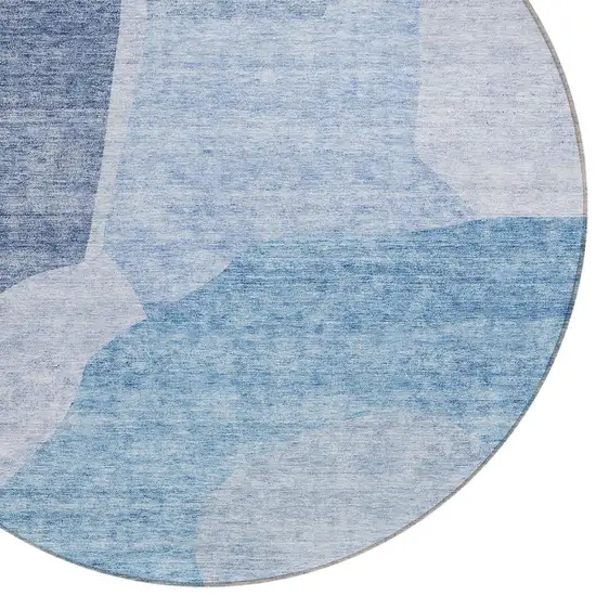 8' Denim Blue And Navy Blue Round Abstract Washable Indoor Outdoor Area Rug Photo 4