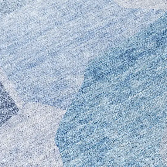 8' Denim Blue And Navy Blue Round Abstract Washable Indoor Outdoor Area Rug Photo 8