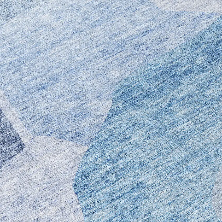 8' Denim Blue And Navy Blue Round Abstract Washable Indoor Outdoor Area Rug Photo 8
