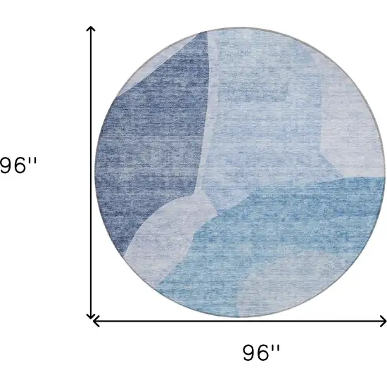 8' Denim Blue And Navy Blue Round Abstract Washable Indoor Outdoor Area Rug Photo 3