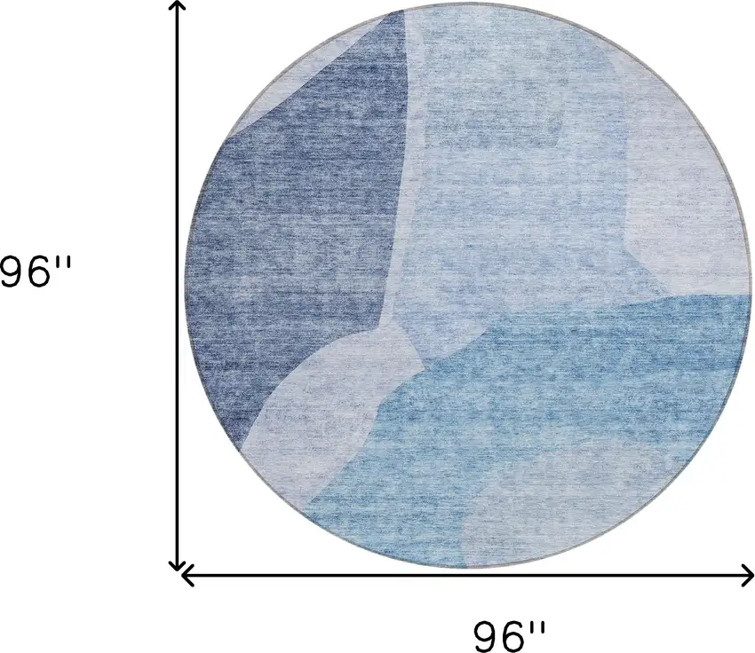 8' Denim Blue And Navy Blue Round Abstract Washable Indoor Outdoor Area Rug Photo 3