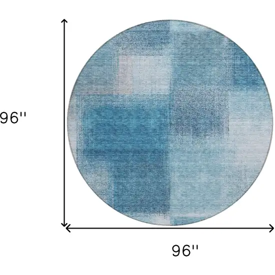 8' Denim Blue And Navy Blue Round Abstract Washable Indoor Outdoor Area Rug Photo 8