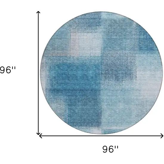 8' Denim Blue And Navy Blue Round Abstract Washable Indoor Outdoor Area Rug Photo 8