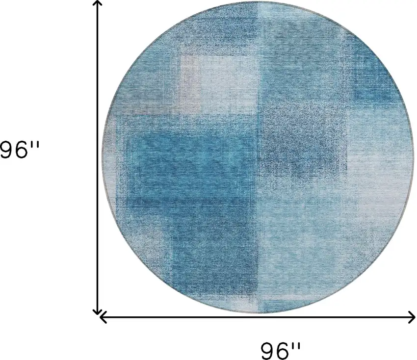 8' Denim Blue And Navy Blue Round Abstract Washable Indoor Outdoor Area Rug Photo 8
