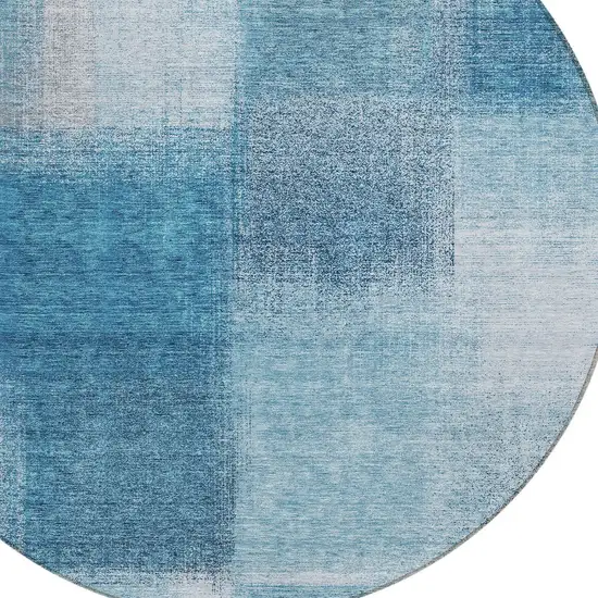 8' Denim Blue And Navy Blue Round Abstract Washable Indoor Outdoor Area Rug Photo 4