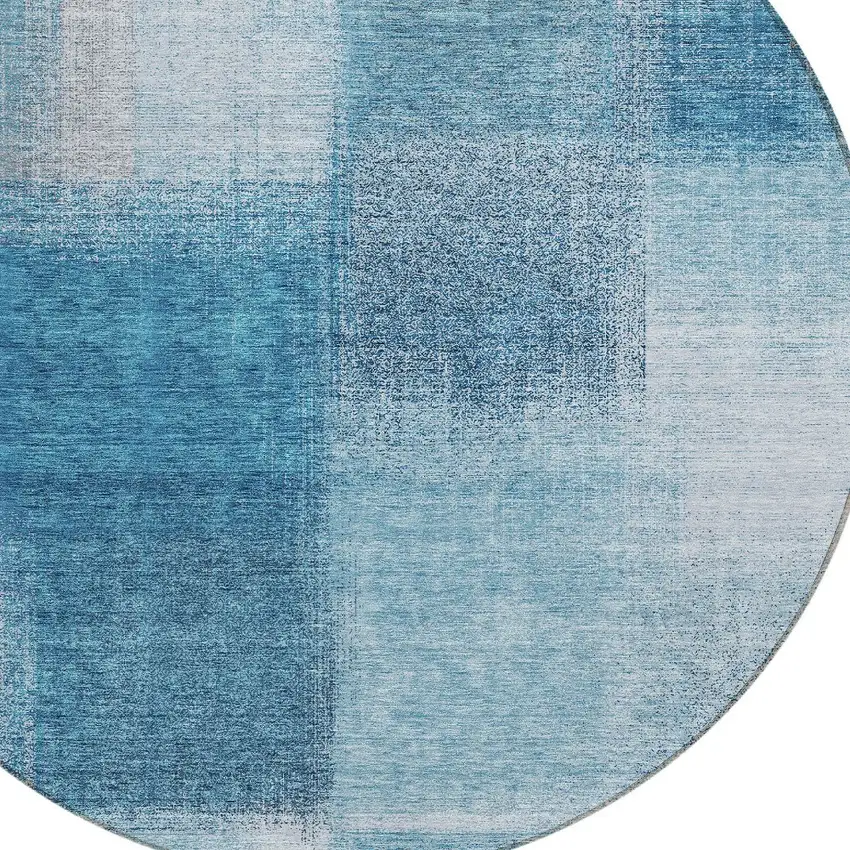 8' Denim Blue And Navy Blue Round Abstract Washable Indoor Outdoor Area Rug Photo 4