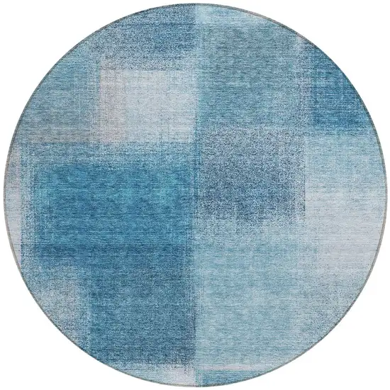 8' Denim Blue And Navy Blue Round Abstract Washable Indoor Outdoor Area Rug Photo 5