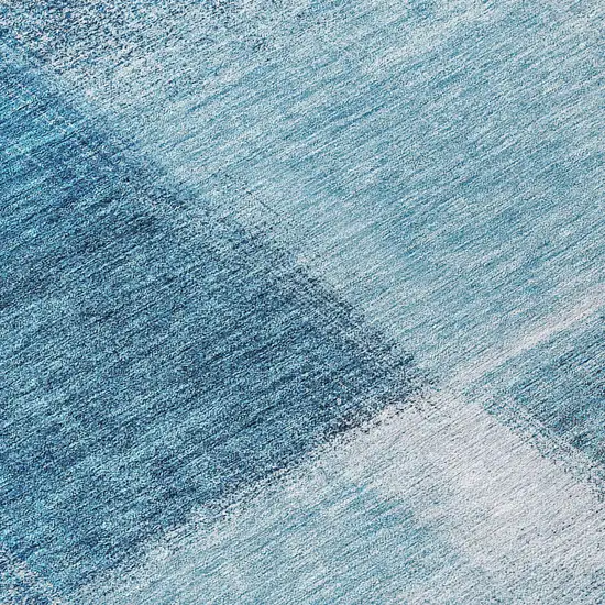 8' Denim Blue And Navy Blue Round Abstract Washable Indoor Outdoor Area Rug Photo 9