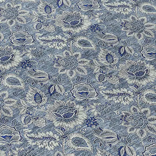 8' Denim Blue And Navy Blue Round Floral Washable Indoor Outdoor Area Rug Photo 9