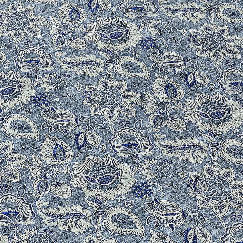 8' Denim Blue And Navy Blue Round Floral Washable Indoor Outdoor Area Rug Photo 9