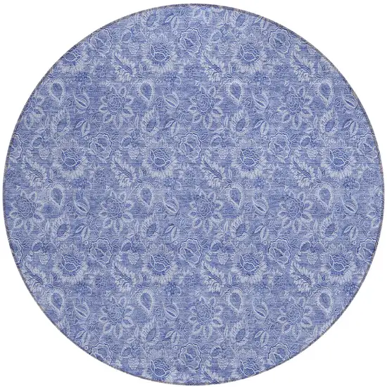 8' Denim Blue And Navy Blue Round Floral Washable Indoor Outdoor Area Rug Photo 2