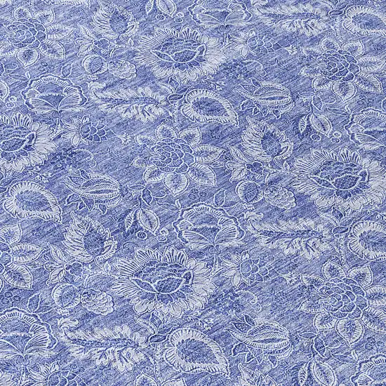 8' Denim Blue And Navy Blue Round Floral Washable Indoor Outdoor Area Rug Photo 8