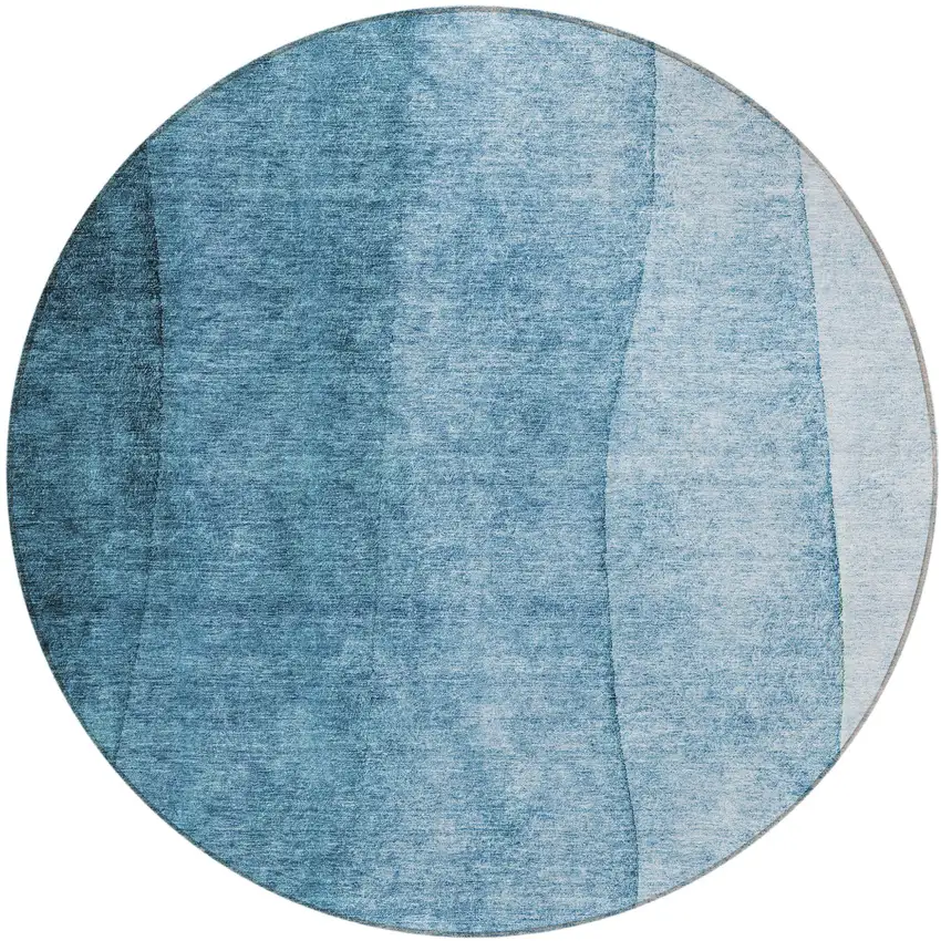 8' Denim Blue And Navy Blue Round Ombre Washable Indoor Outdoor Area Rug Photo 1