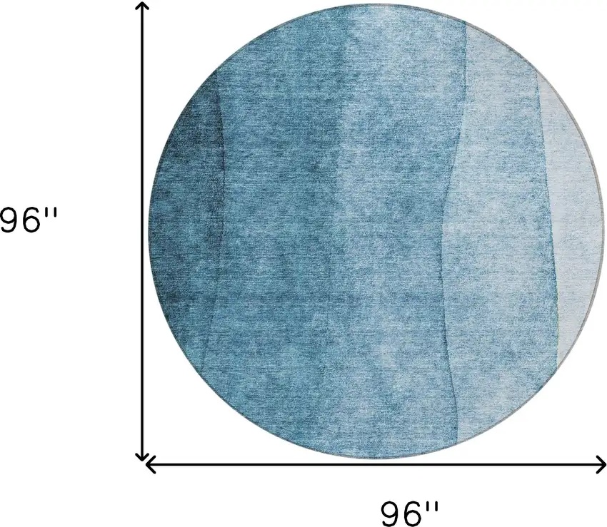 8' Denim Blue And Navy Blue Round Ombre Washable Indoor Outdoor Area Rug Photo 7