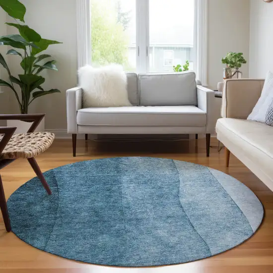 8' Denim Blue And Navy Blue Round Ombre Washable Indoor Outdoor Area Rug Photo 6