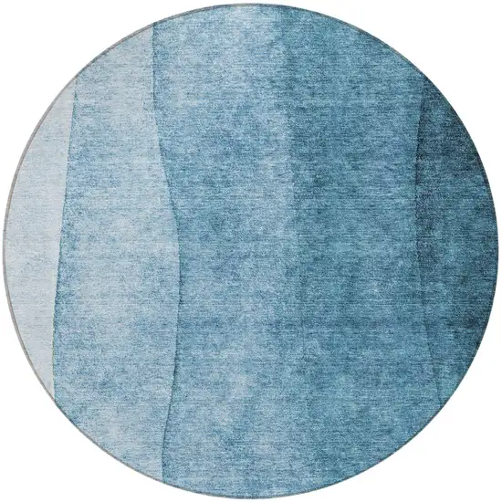 8' Denim Blue And Navy Blue Round Ombre Washable Indoor Outdoor Area Rug Photo 4