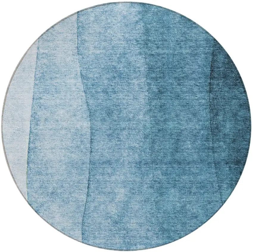 8' Denim Blue And Navy Blue Round Ombre Washable Indoor Outdoor Area Rug Photo 4