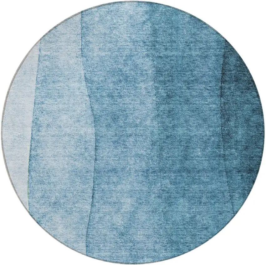 8' Denim Blue And Navy Blue Round Ombre Washable Indoor Outdoor Area Rug Photo 4