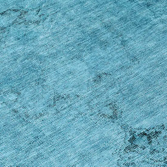 8' Denim Blue And Navy Blue Round Oriental Washable Indoor Outdoor Area Rug Photo 4