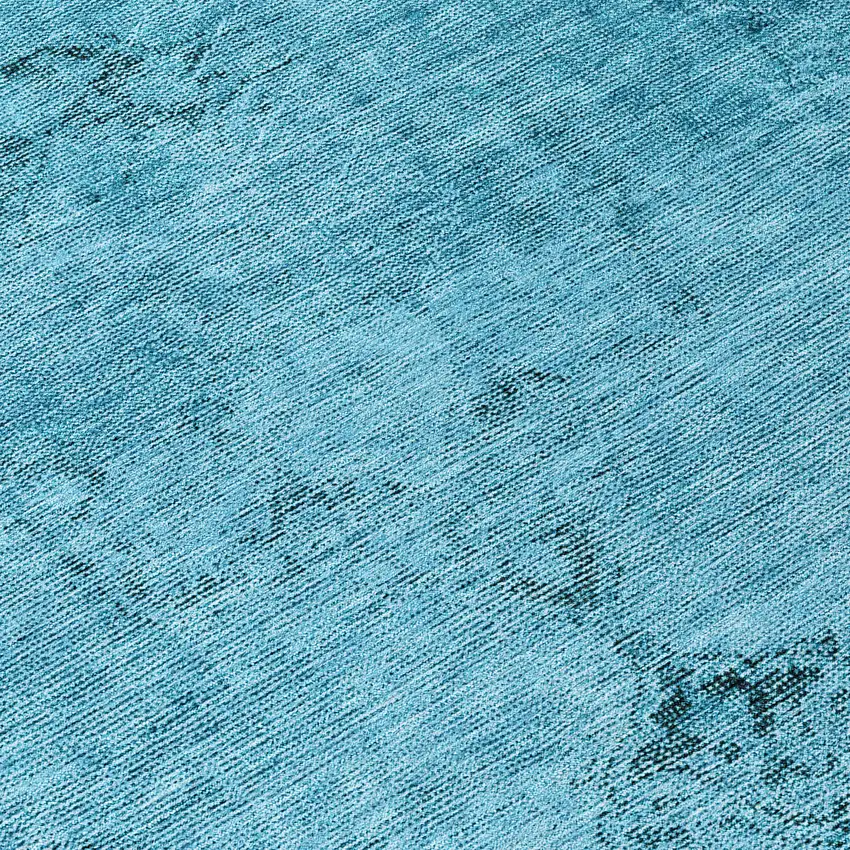 8' Denim Blue And Navy Blue Round Oriental Washable Indoor Outdoor Area Rug Photo 4