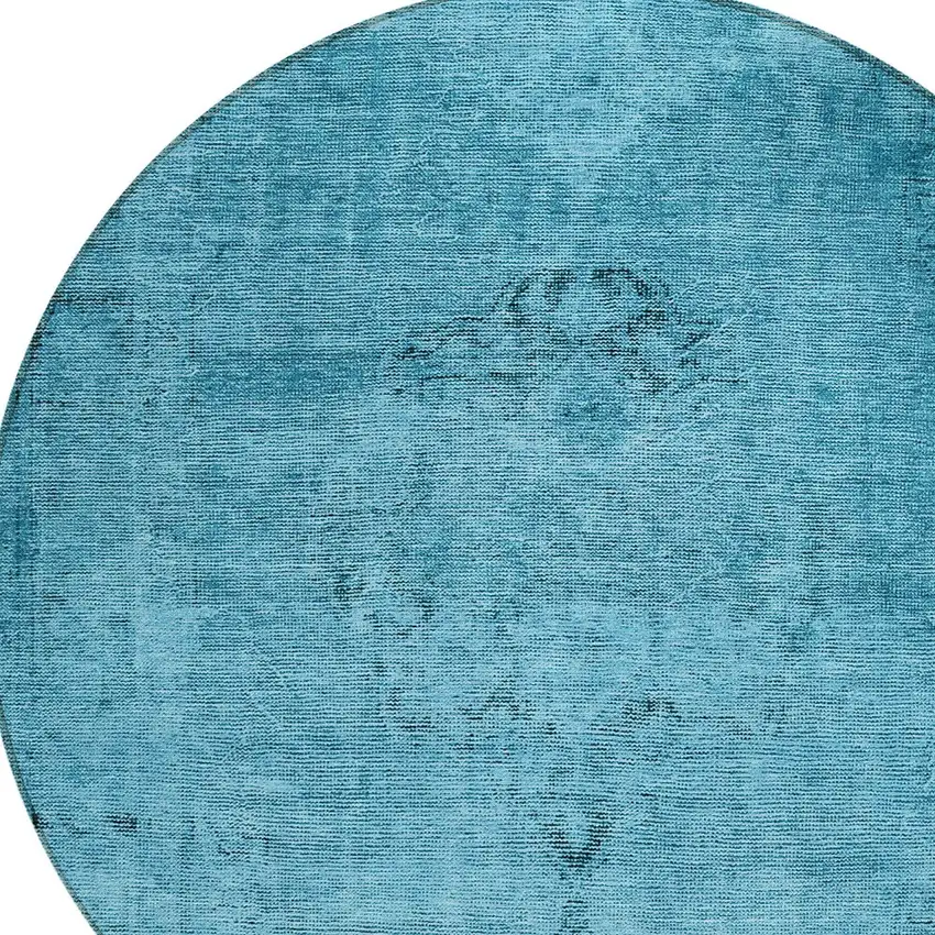 8' Denim Blue And Navy Blue Round Oriental Washable Indoor Outdoor Area Rug Photo 6