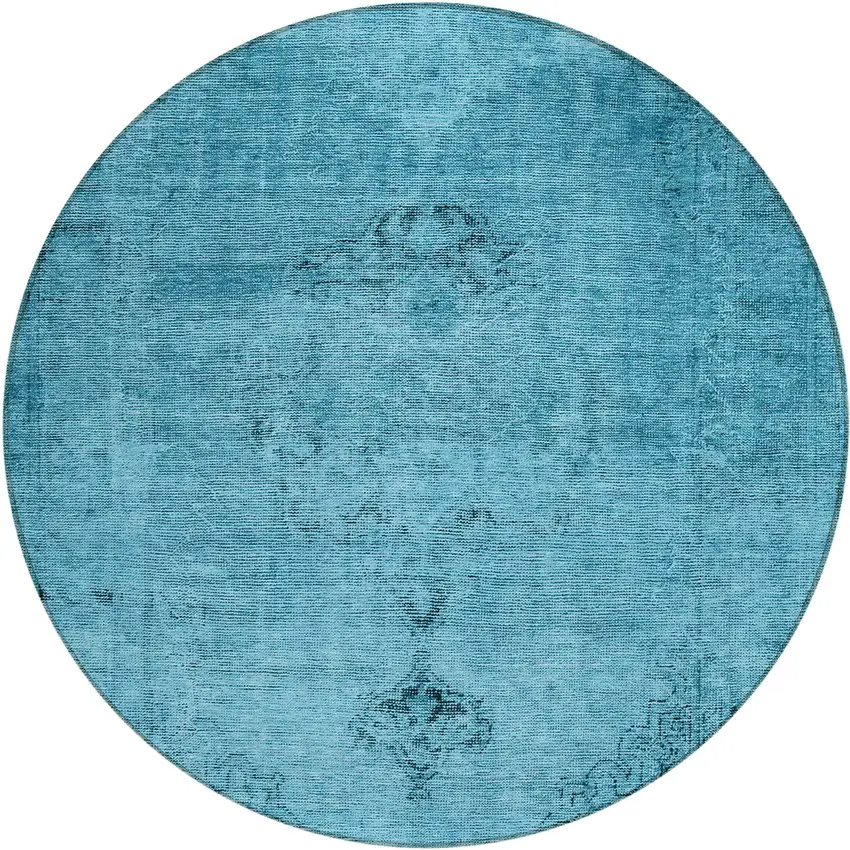 8' Denim Blue And Navy Blue Round Oriental Washable Indoor Outdoor Area Rug Photo 2