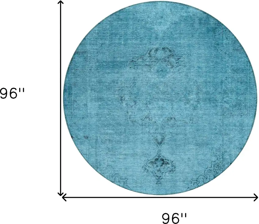8' Denim Blue And Navy Blue Round Oriental Washable Indoor Outdoor Area Rug Photo 3