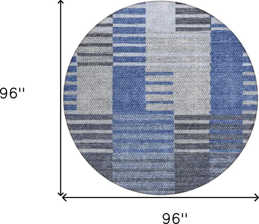8' Denim Blue And Navy Blue Round Striped Washable Indoor Outdoor Area Rug Photo 3