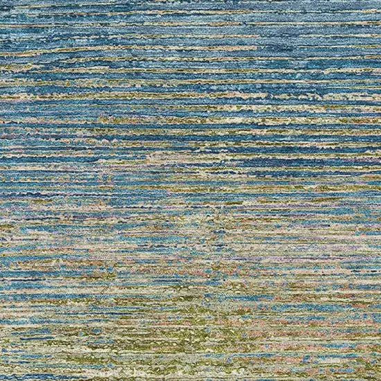 8' Denim Blue And Olive Green Striped Washable Area Rug With UV Protection Photo 2