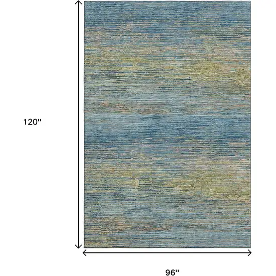 8' Denim Blue And Olive Green Striped Washable Area Rug With UV Protection Photo 7