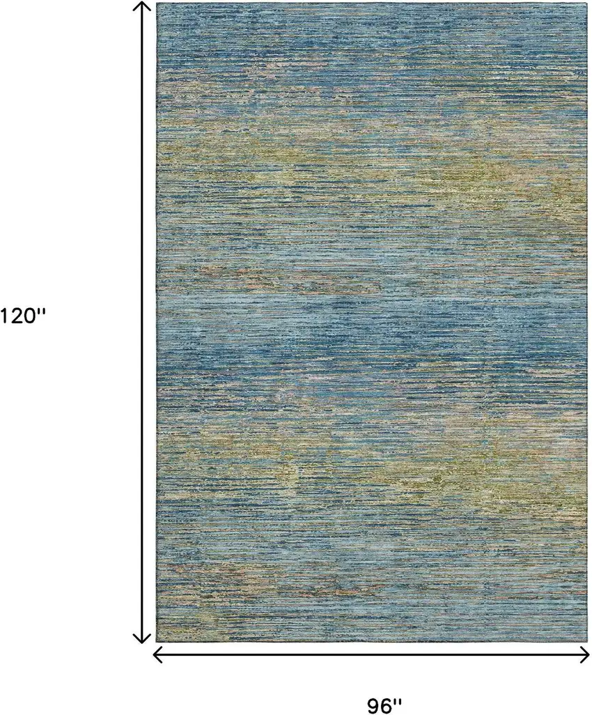 8' Denim Blue And Olive Green Striped Washable Area Rug With UV Protection Photo 7