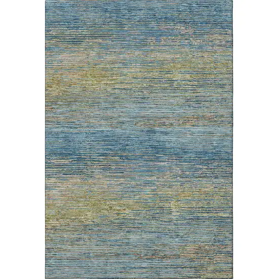 8' Denim Blue And Olive Green Striped Washable Area Rug With UV Protection Photo 3