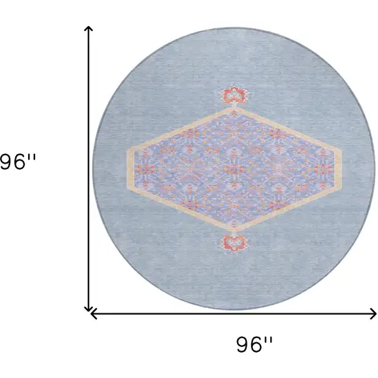 8' Denim Blue And Orange Round Oriental Washable Indoor Outdoor Area Rug Photo 3