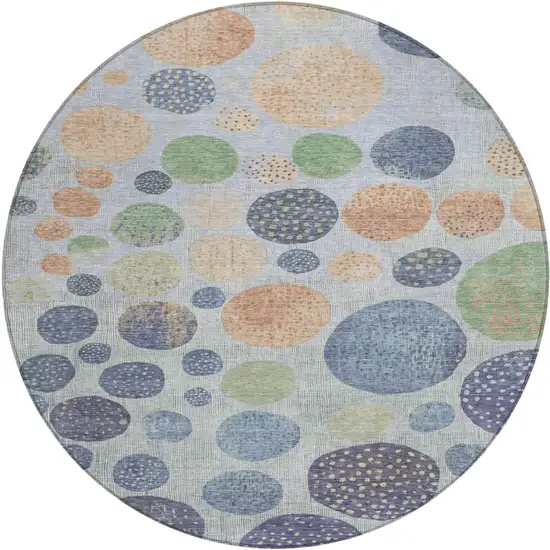 8' Denim Blue And Peach Round Geometric Washable Indoor Outdoor Area Rug Photo 1